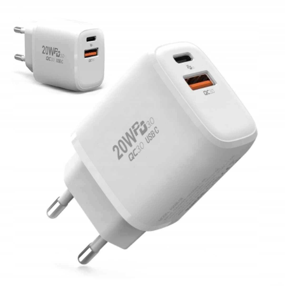 Zenwire Netlader 2 in 1 USB-C + USB 20W - USB-C Snellader 20W - Quick Charge 3.0 - USB C Lader - Oplader 2 Poorten - Super Snel Laden geschikt voor Samsung Apple iPhone