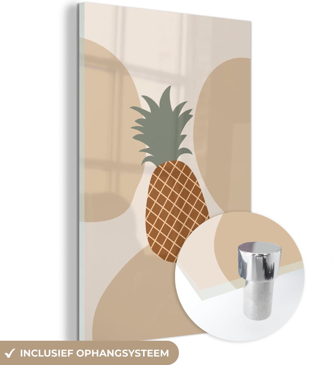 ® Glasschilderij 20x30 cm - Schilderij acrylglas - Fruit - Pastel - Ananas - Foto op glas - Muurdecoratie woonkamer - Wanddecoratie slaapkamer - Schilderijen