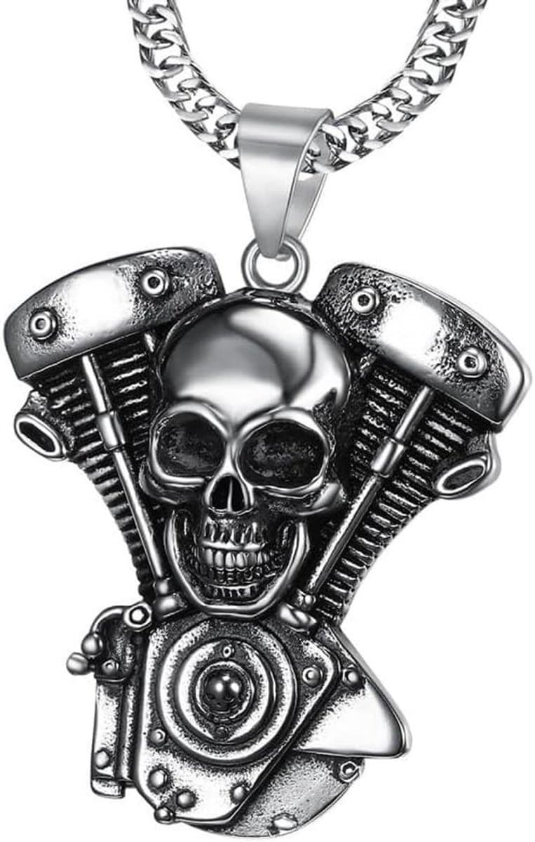 Grote Motor Schedel Hanger Ketting RVS Biker Stijl