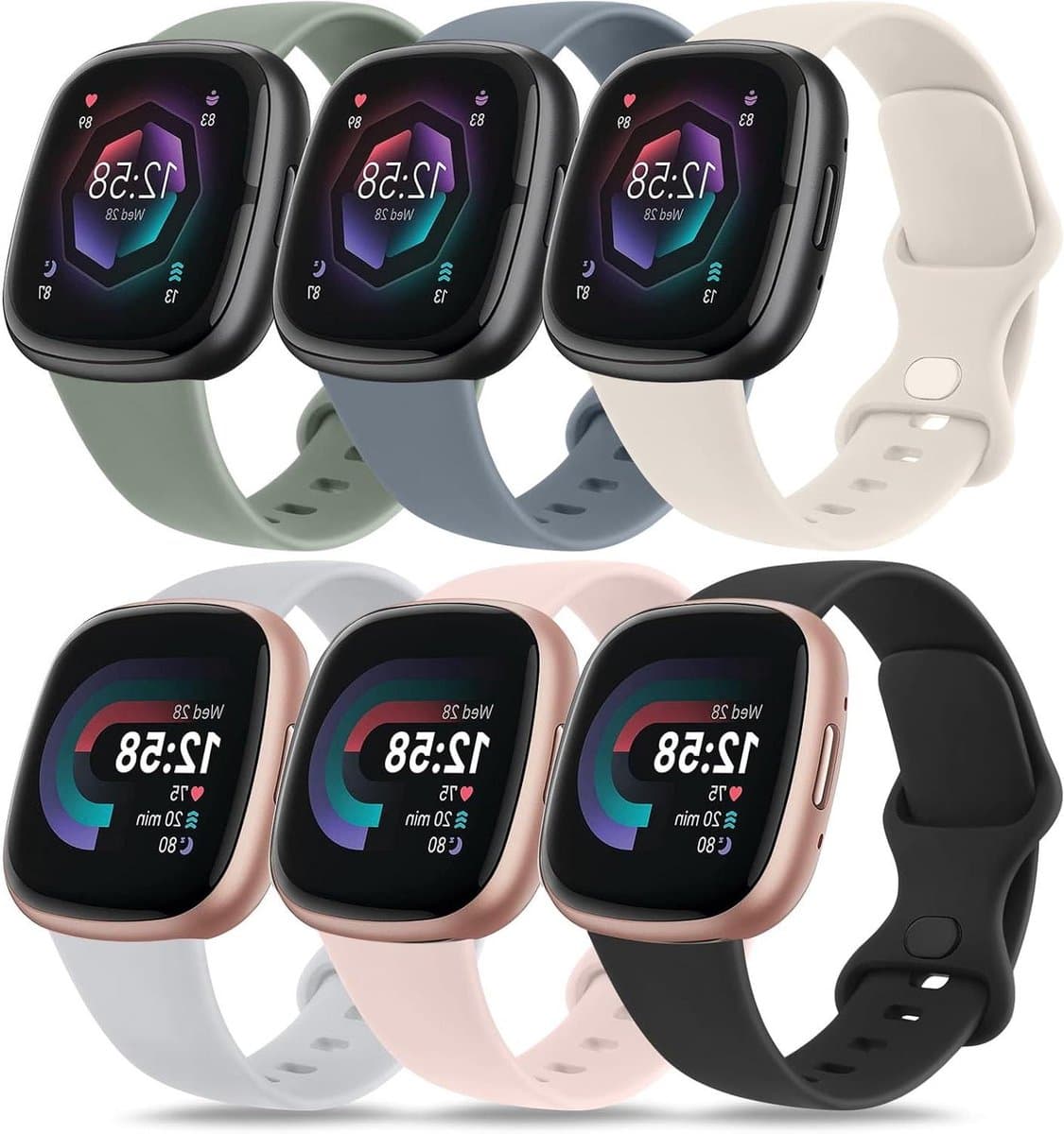 CSGoods - Set van 6 armbanden voor Fitbit Versa 3 en Sense, siliconen sportreservearmbanden voor dames en heren.