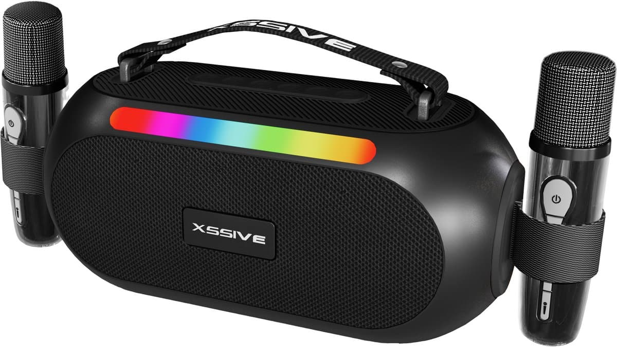 Xssive BSP17 Karaoke Bluetooth Speaker met 2 Microfoons Set - Draadloze Speaker met Microfoon - Partybox met Lichteffecten - Voor Kinderen en Volwassenen