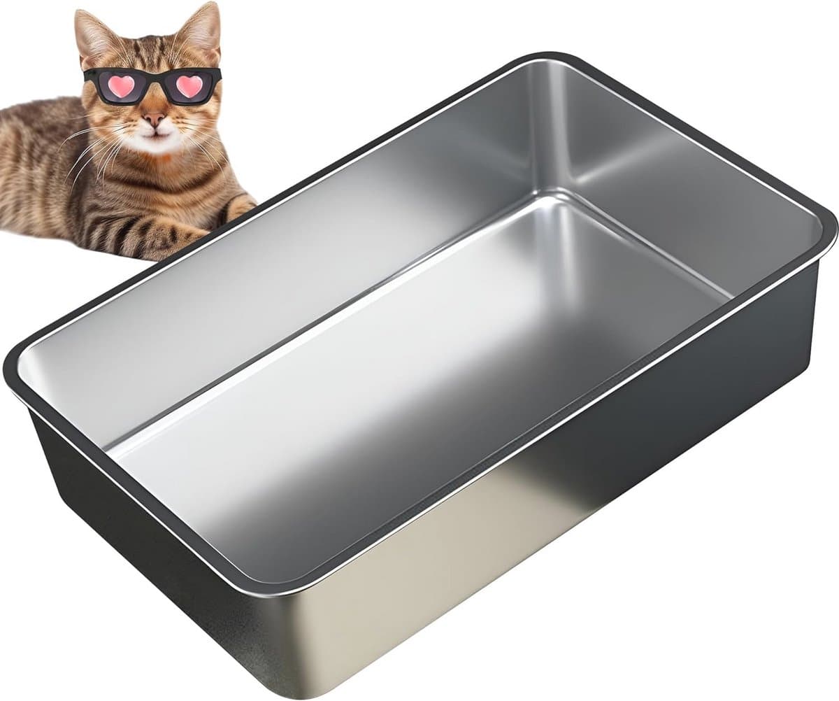 Zware Roestvrijstalen Kattenbak - 50L x 35W x 15H CM, Eenvoudig Schoon te Maken en Waterdicht