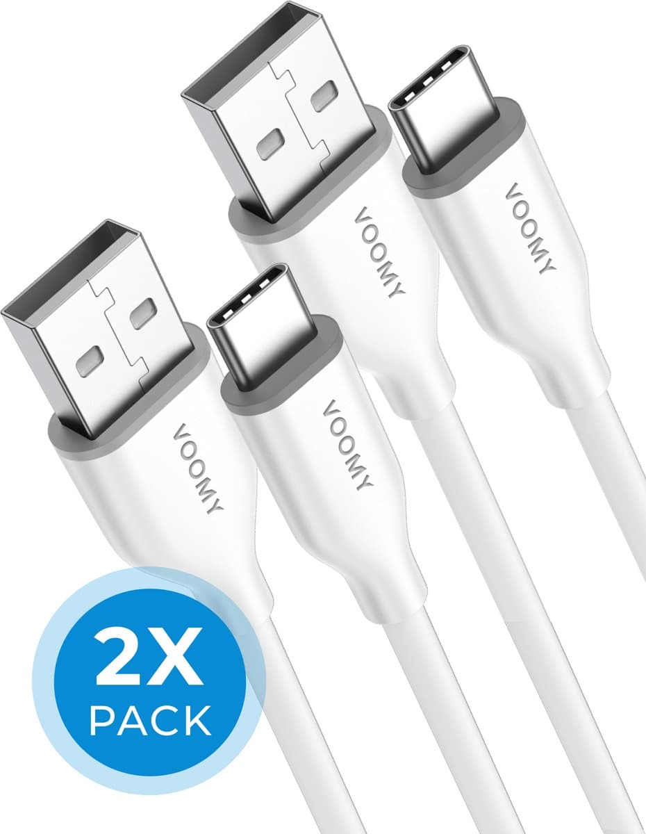 Voomy USB C Kabel - 2 Stuks, 1 Meter - USB-A naar USB-C Oplaadkabel - Universele Snellaadkabel - Geschikt voor Telefoon en Tablet - Wit