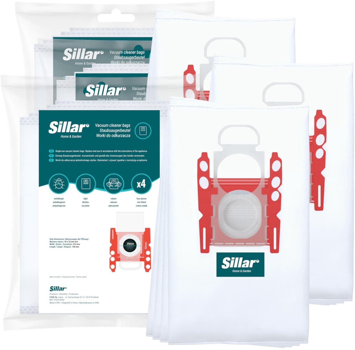 Sillar Stofzuigerzakken synthetisch - anti-allergeen - 4 filterlagen - vervanging voor BBZ41FGALL/ 17000940 /17003048 - geschikt voor stofzuigers Bosch GL20 GL30 GL45 Serie 2 4 6 8 Compaxx, Siemens - 12 stuks