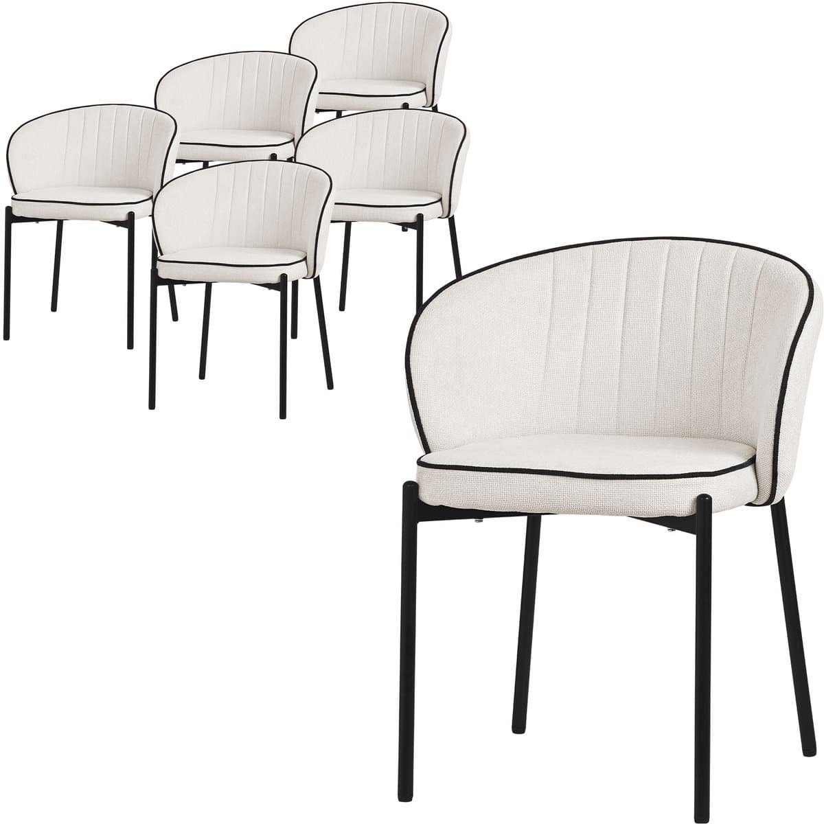 Set van 6 eetkamerstoelen met rugleuning & armleuning Beige met metalen poten tot 120 kg ML-Design