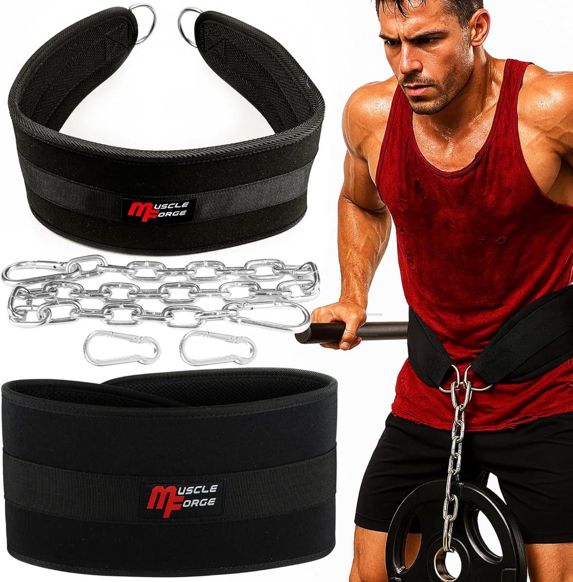 Gewichthefgordel voor Krachttraining en Bodybuilding - Maximale Belastbaarheid 240 kg, met Ketting en Karabijnhaken