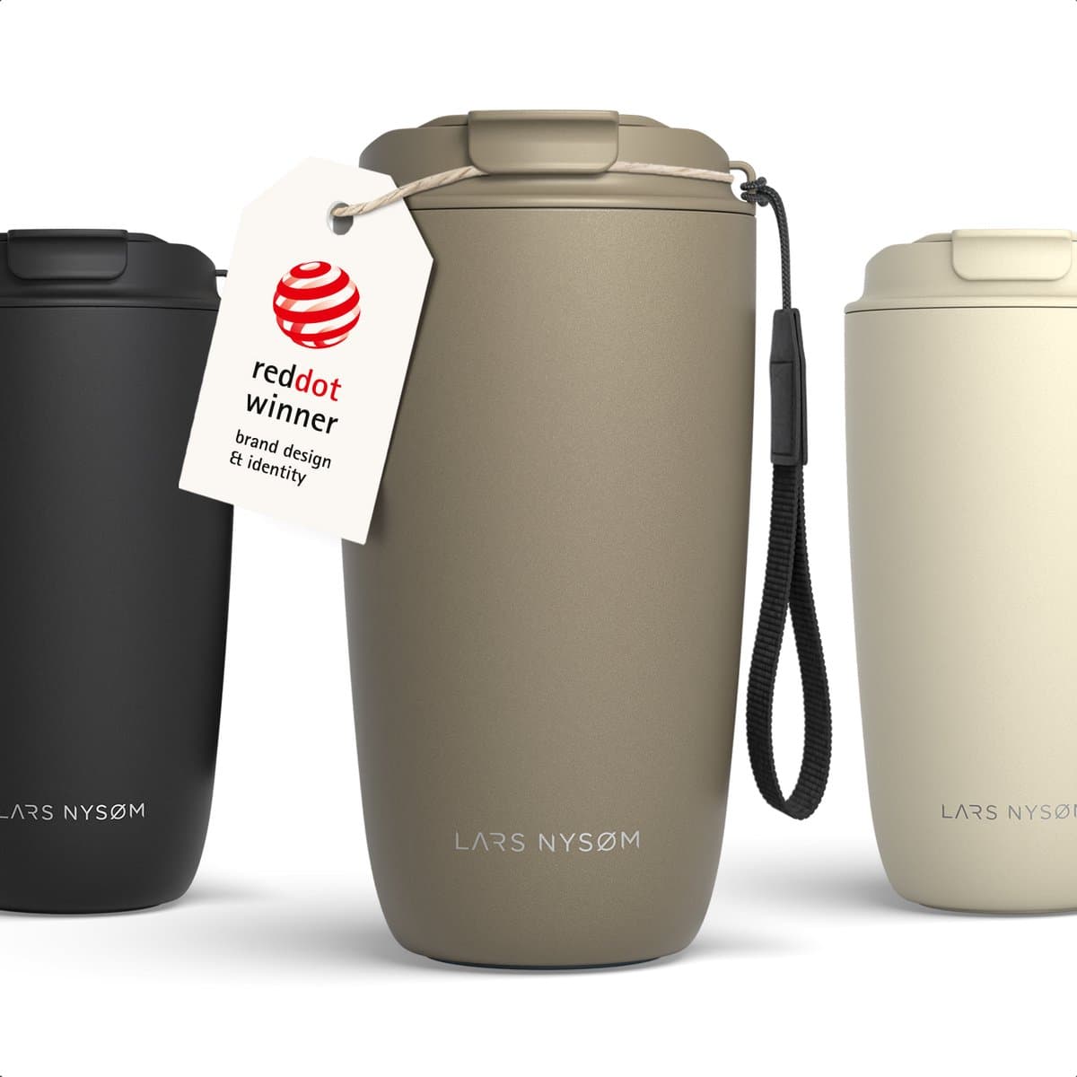 LARS NYSØM Rørelse Thermo Coffee Mug-to-go 380ml - BPA-vrij met Isolatie - Met Draagriem & Tritan Deksel (Taupe Brown)