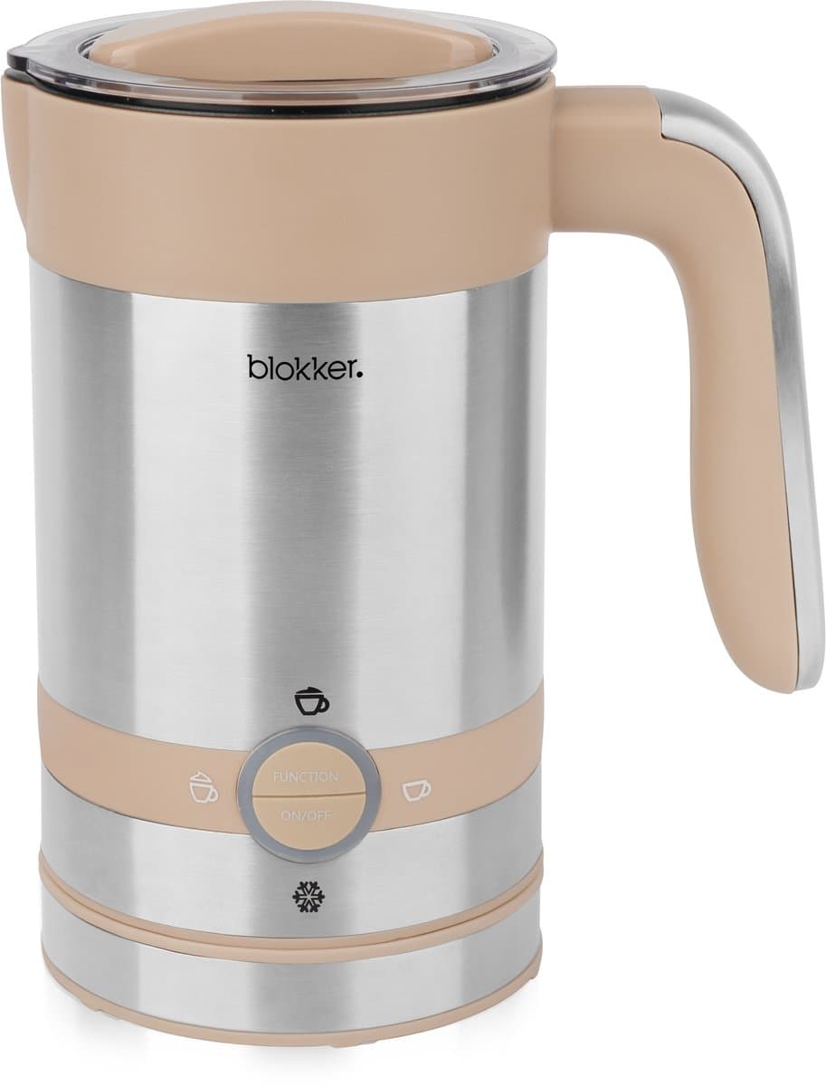 Blokker Melkopschuimer - 100ml schuim - 200ml melk - Aan/uit schakelaar - Automatische uitschakeling - 360° snoerloos design - Anti-aanbak - Indicatielampje - Anti-slip - Otter Group Control - MK-130364.3 Beige