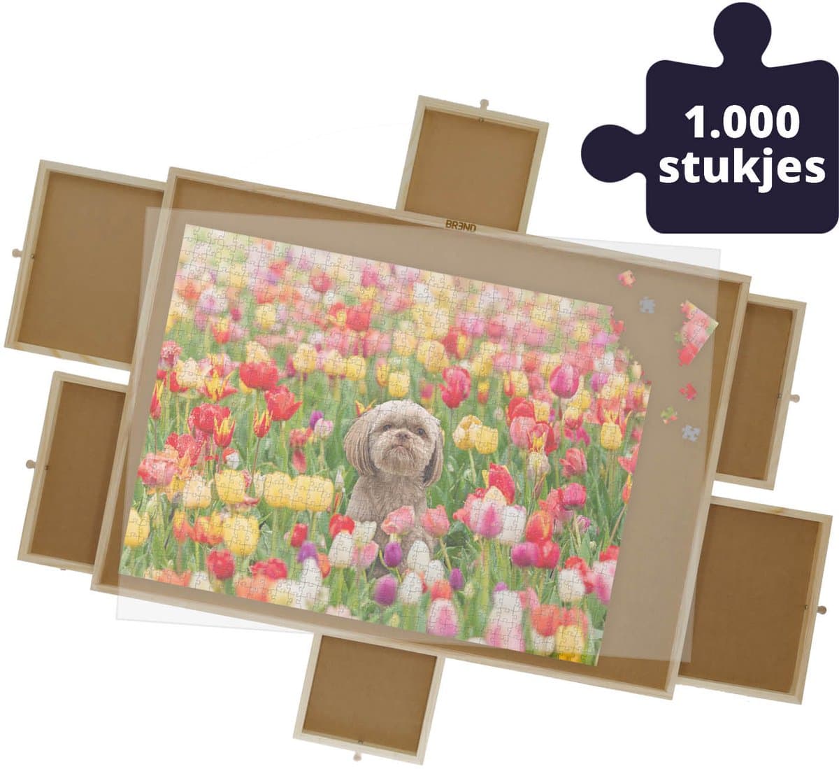 Puzzelplaat voor 1000 Puzzelstukjes met 6 Lades – Puzzelmat met Opbergsysteem -– Puzzelbord van Hout – Puzzeltafel inclusief Afdekplaat - BREND BR-2216