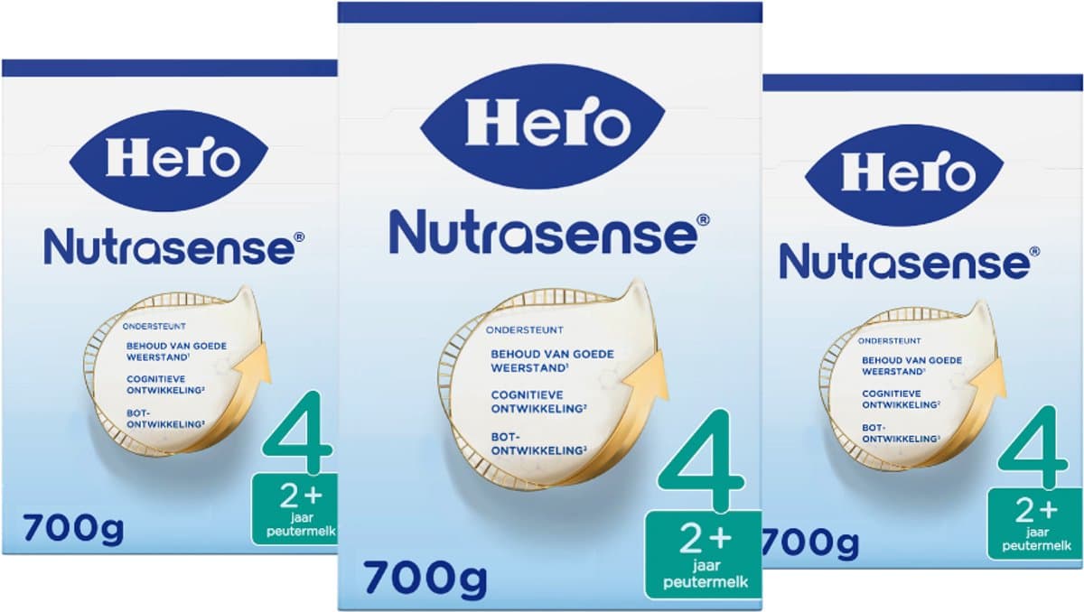 Hero Nutrasense Classic 4 (2+ Jaar) - Peutermelk - Flesvoeding - met Melkvet - Palmolievrij - 3 x 700 gram