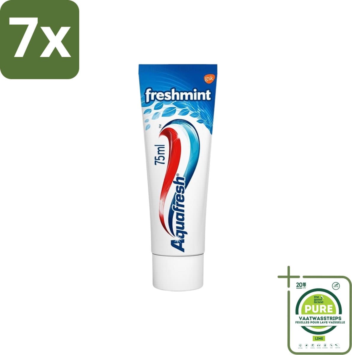 7 x Aquafresh Tandpasta Freshmint Frisse Adem 75 ml - Grootverpakking - Tandpasta - Frisse Adem - Tanden Beschermen - Fluoride - Gaatjes