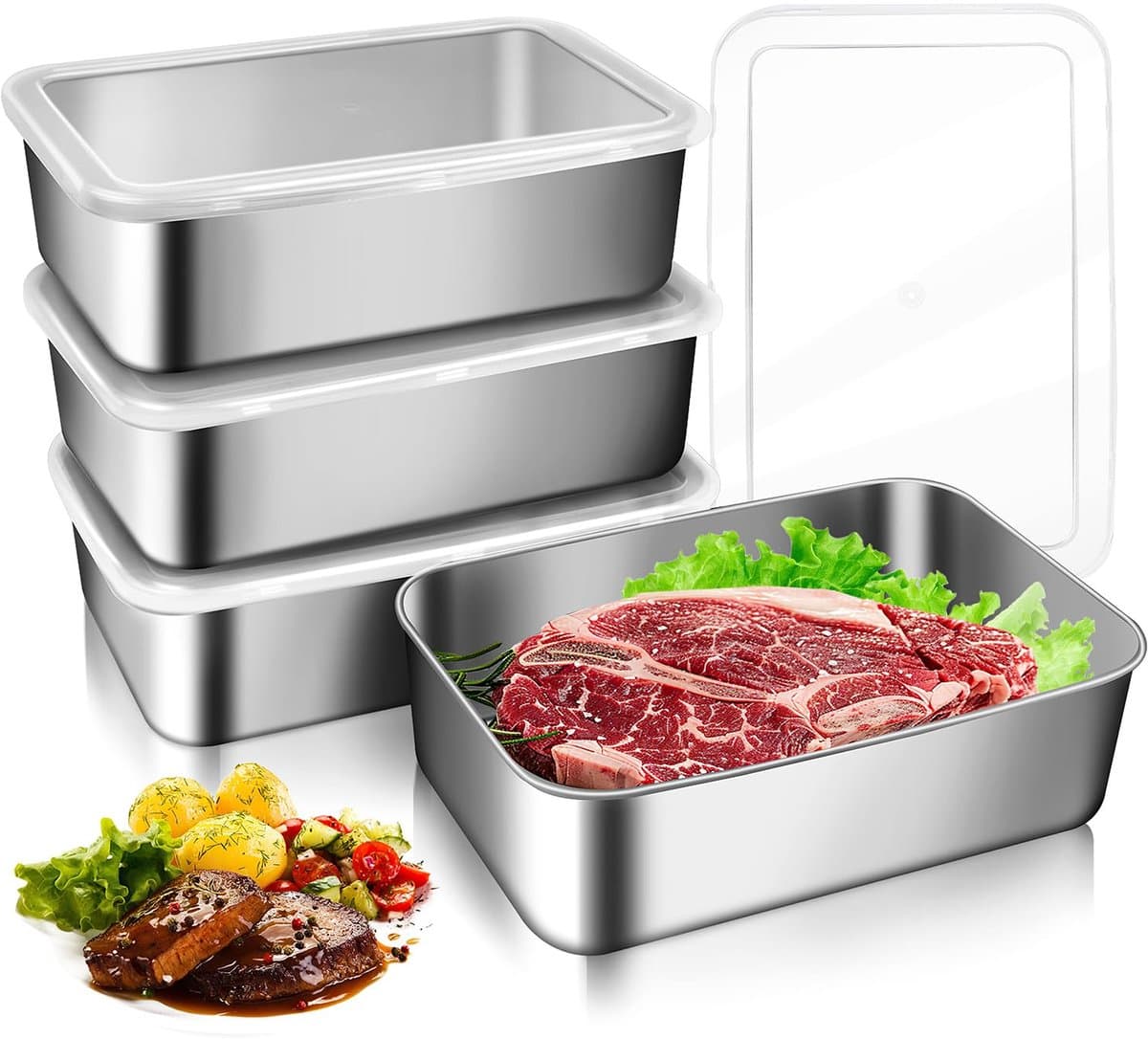 Snackboxen - Vershoudbakjes - Snackcontainers Van Roestvrij Staal - Kleine Voedselcontainers met Deksels - Metalen Voedselcontainers - 6 Stuks