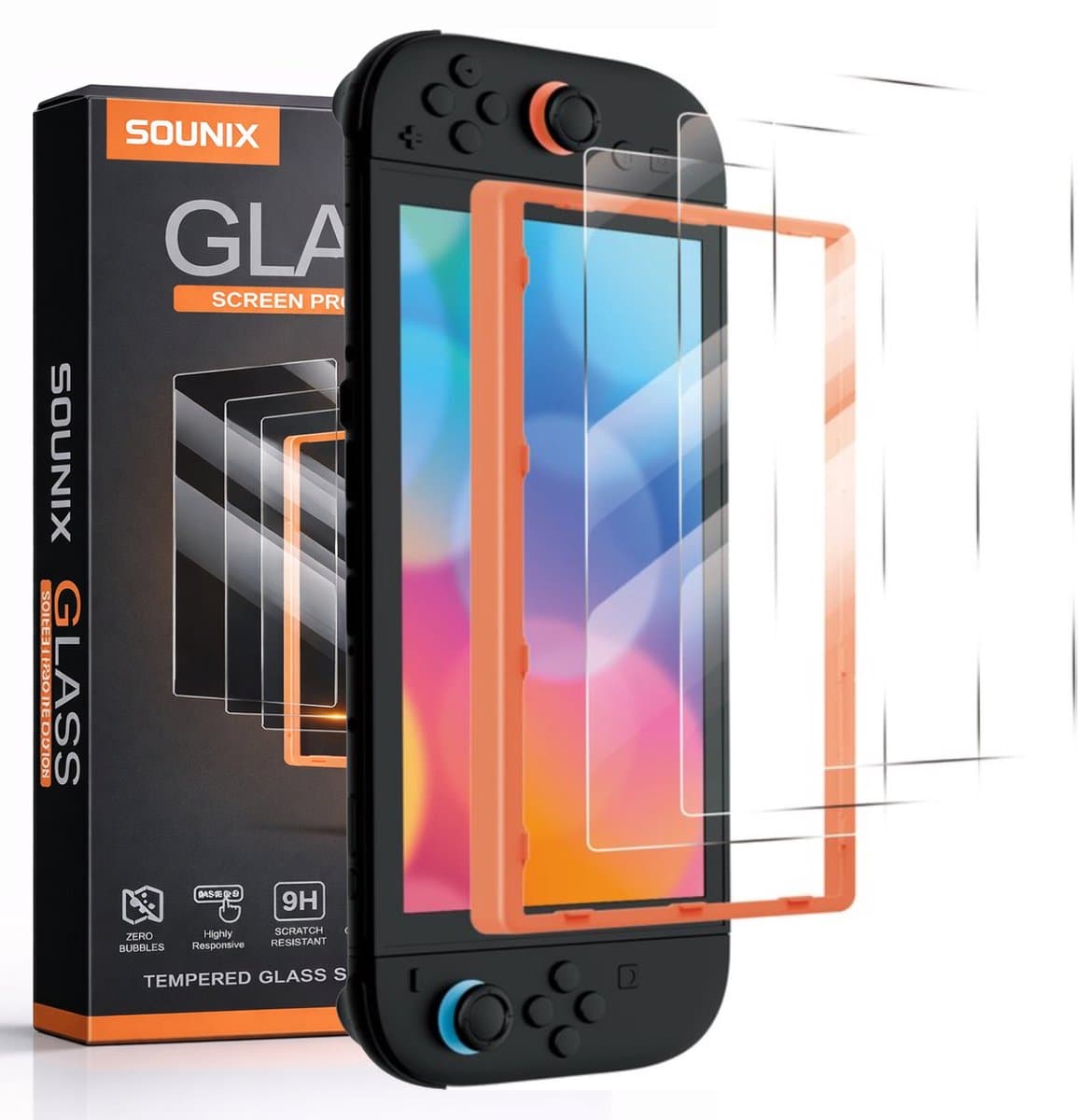 Screenprotector geschikt voor Nintendo Switch 2 met montage frame - Set van 3 stuks - Sounix - Screenprotector Tempered Glass - Gehard Glas