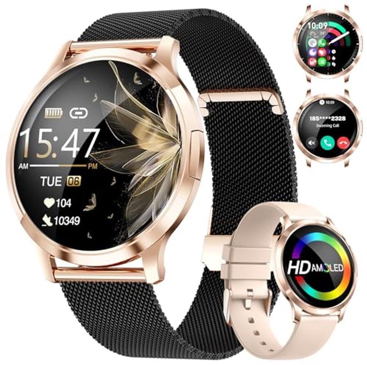 Slimme Dames Smartwatch met Telefoonfunctie en Hartslagmonitor - 1,32 inch AMOLED, IP68 Waterdicht, 110+ Sportmodi
