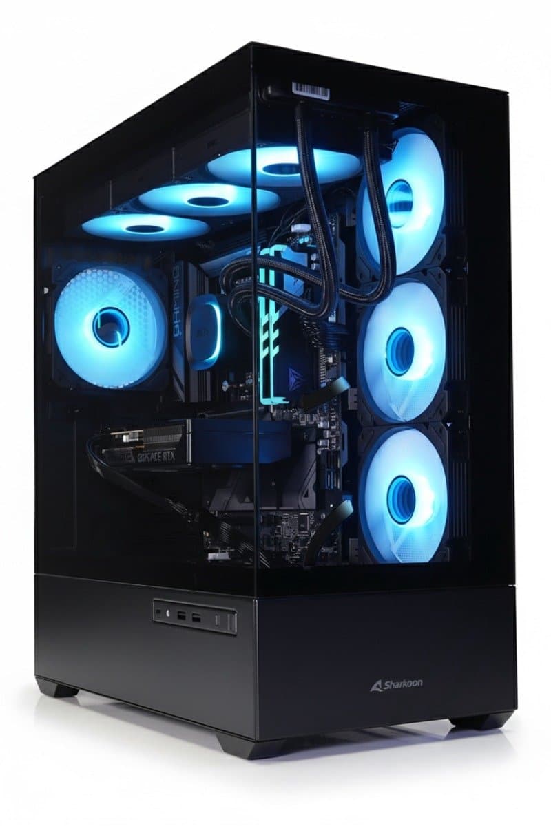 AMD Ryzen 9 5900XT High-End LIQUID COOLED Game PC - RTX 5070 Ti 16GB - 32GB RAM - 2TB Gen4 NVMe SSD - ASUS Rog Strix - Sharkoon AK6 RGB Black Aquarium Case