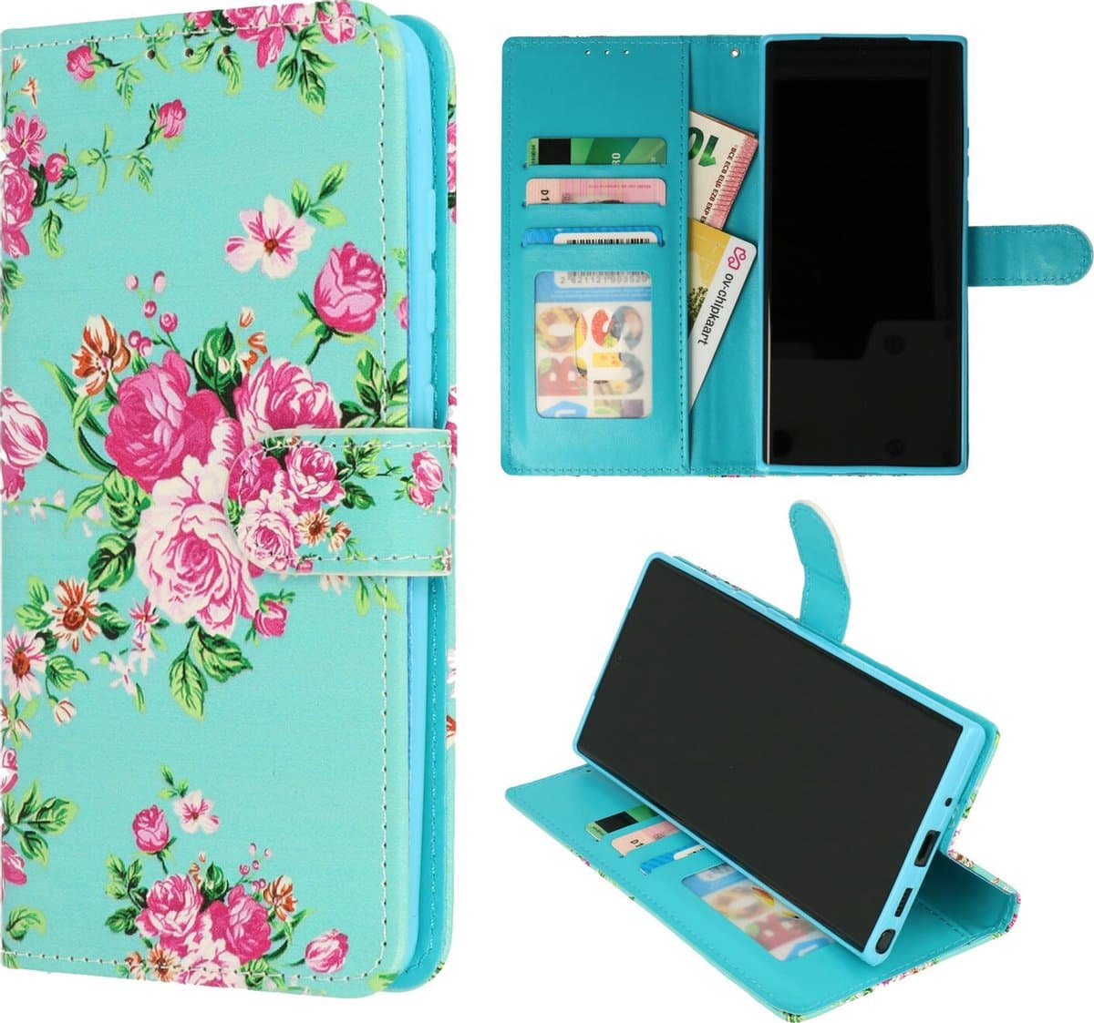 HB Hoesje Geschikt voor Samsung Galaxy S21 Plus met Print - Portemonnee Book Case - Kaarthouder & Magneetlipje - Bloemen