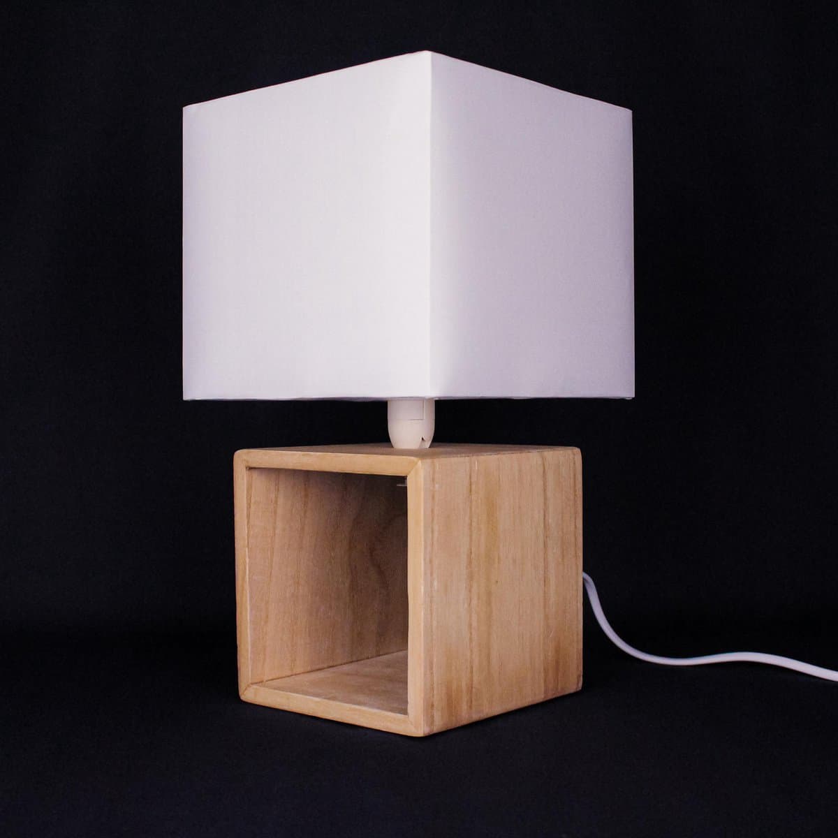Atmosphera Pojo Vierkante Lamp - Witte Hout, 32 cm