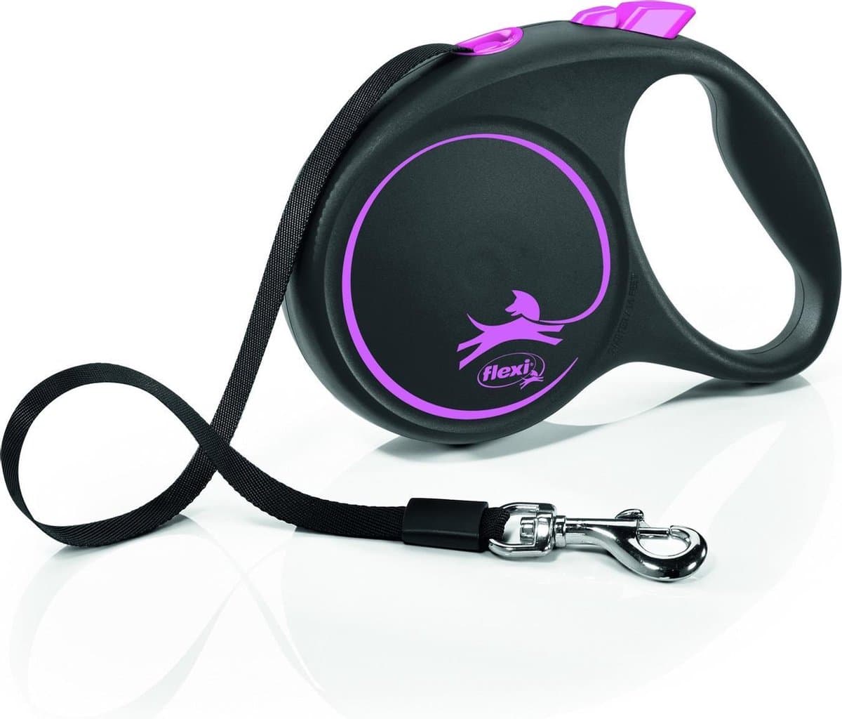 Flexi Rollijn Zwart Roze - Band op Rolmechanisme - 5m Tot 50kg