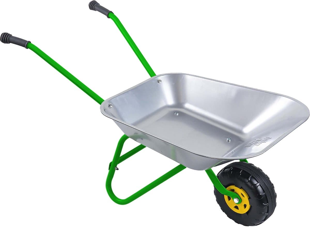 Metalen kinderkruiwagen zilver/groen