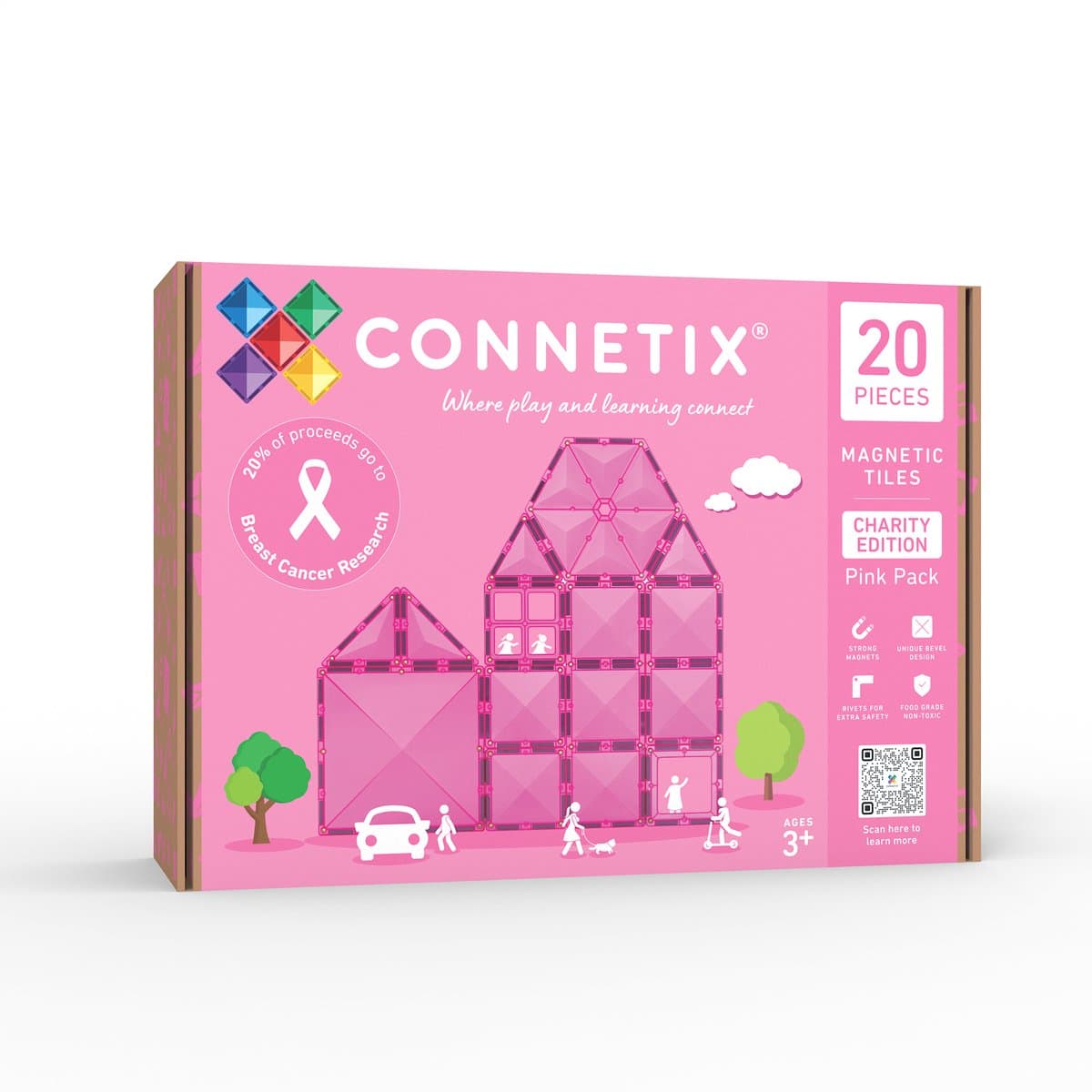 CONNETIX - Magnetisch Tegels - Charity Edition Roze Pakket - 20 Stuks - Magnetisch Speelgoed