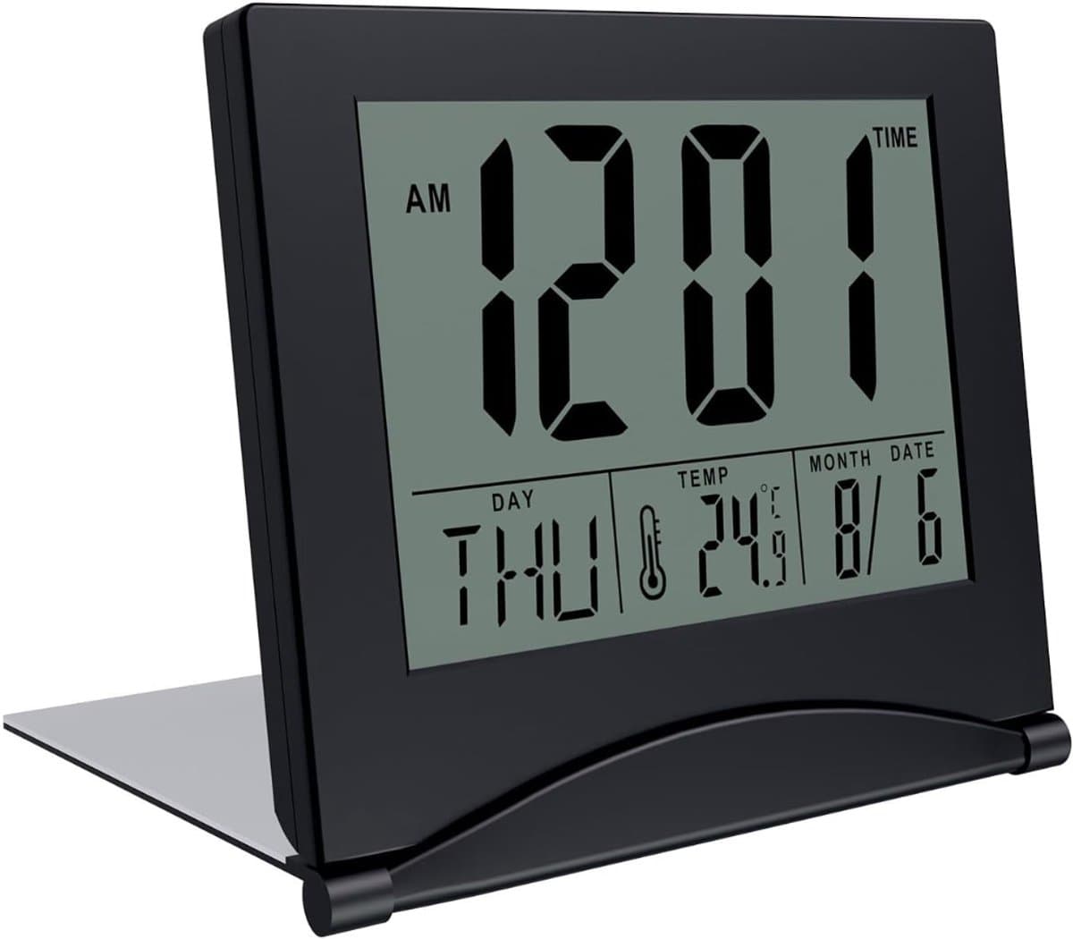 Aura® Dementieklok – Digitale Klok met Alarmfunctie – Kalenderklok met Digitale Wekker - Inclusief Temperatuurmeter - Op Batterijen - Zwart- 9cm x 4cm x 7cm