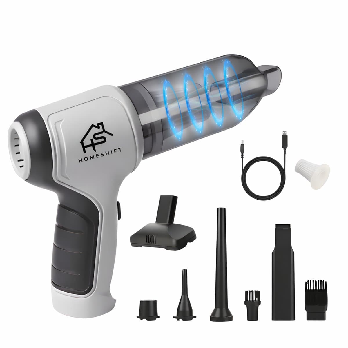 HomeShift® Auto Stofzuiger Draadloos V2 - Kruimelzuiger - Handstofzuiger - Kleine Stofzuiger - Draadloze stofzuiger - Air Duster - Nat & Droog - Grijs