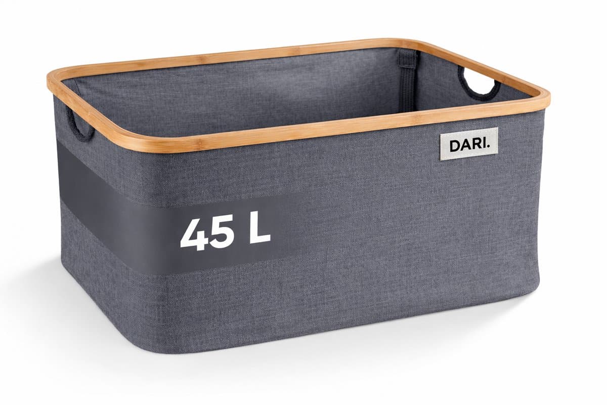 DARI. Opvouwbare Wasmand 45L – Heupwasmand – Wasmanden – Opbergmand – Wasbox – Bamboe – Grijs