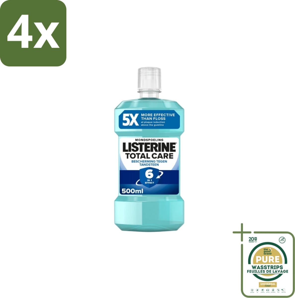 Listerine – Mondwater – Total Care Bescherming Tegen Tandsteen – 500 ml - Voordeelverpakking - 4 stuks - Mondhygiëne - Frisse adem