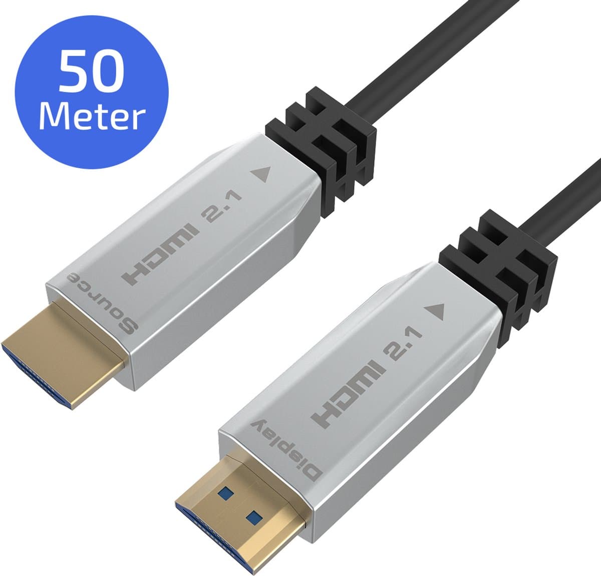 VanDijck HDMI Kabel 2.1 – 50 Meter – 8K 60Hz – 4K 120Hz – AOC – Glasvezel – Zilver