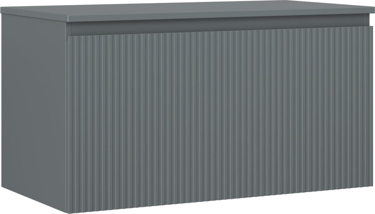 Mexen Rivel badkamerkastje onder de wastafel 90 cm met blad, 1 lade, gegroefd, mat grafiet - 91A20-09047-1-BFC66