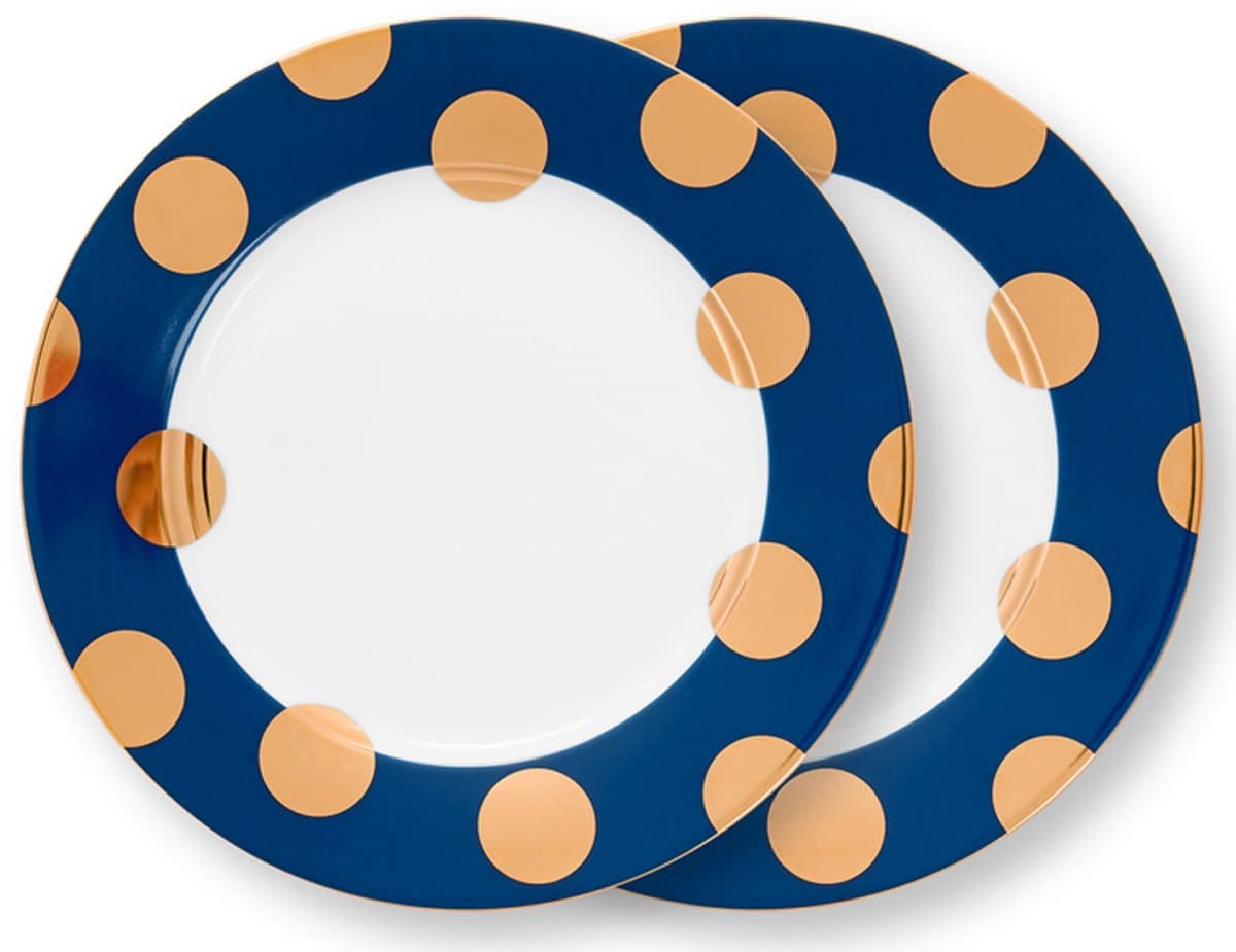 Ontbijtbord Pip Studio Dot Delight Navy-Gold 21 cm (Set van 2)