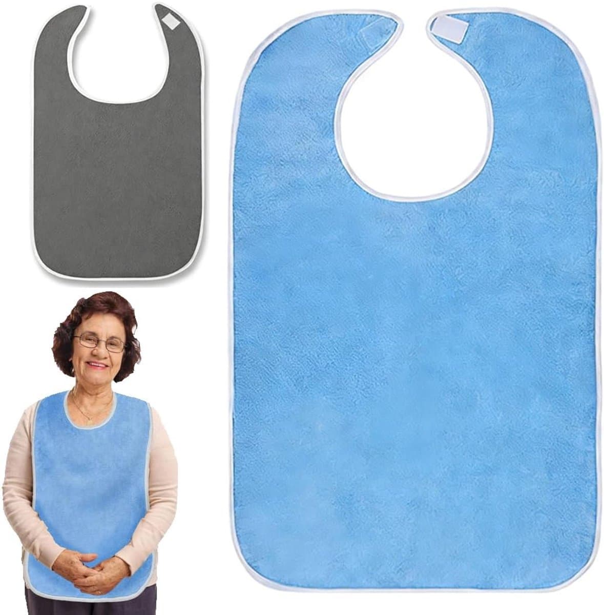 Slabbetjes voor volwassenen - Herbruikbare kledingbeschermers - Bescherming bij eten - Waterdichte voering - 75x45 cm - Blauw