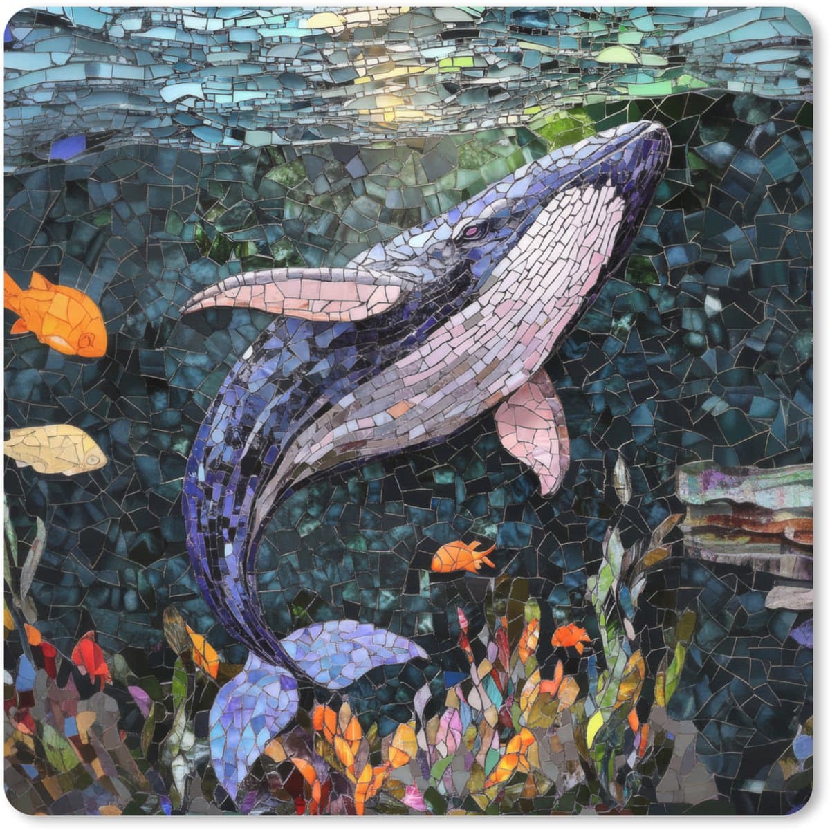 Muismat XXL 40x40 cm - Bureau onderlegger - Bureau mat Mozaïek - Walvis - Koraal - Water - Bureaumat - Gaming mousepad xl - Bureaulegger groot - Computer deskmat
