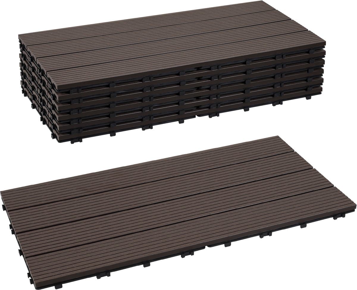 Terrastegels WPC Vlondertegels - 24 Stuks - 30 x 60 cm 4 m² - WPC Composiet Kunststof - Makkelijke en Snelle Montage - Balkontegels - Vlondertegel Set - Onderhoudsvrij - Tuin, Balkontegels - Terrasplanken - Koffie Bruin