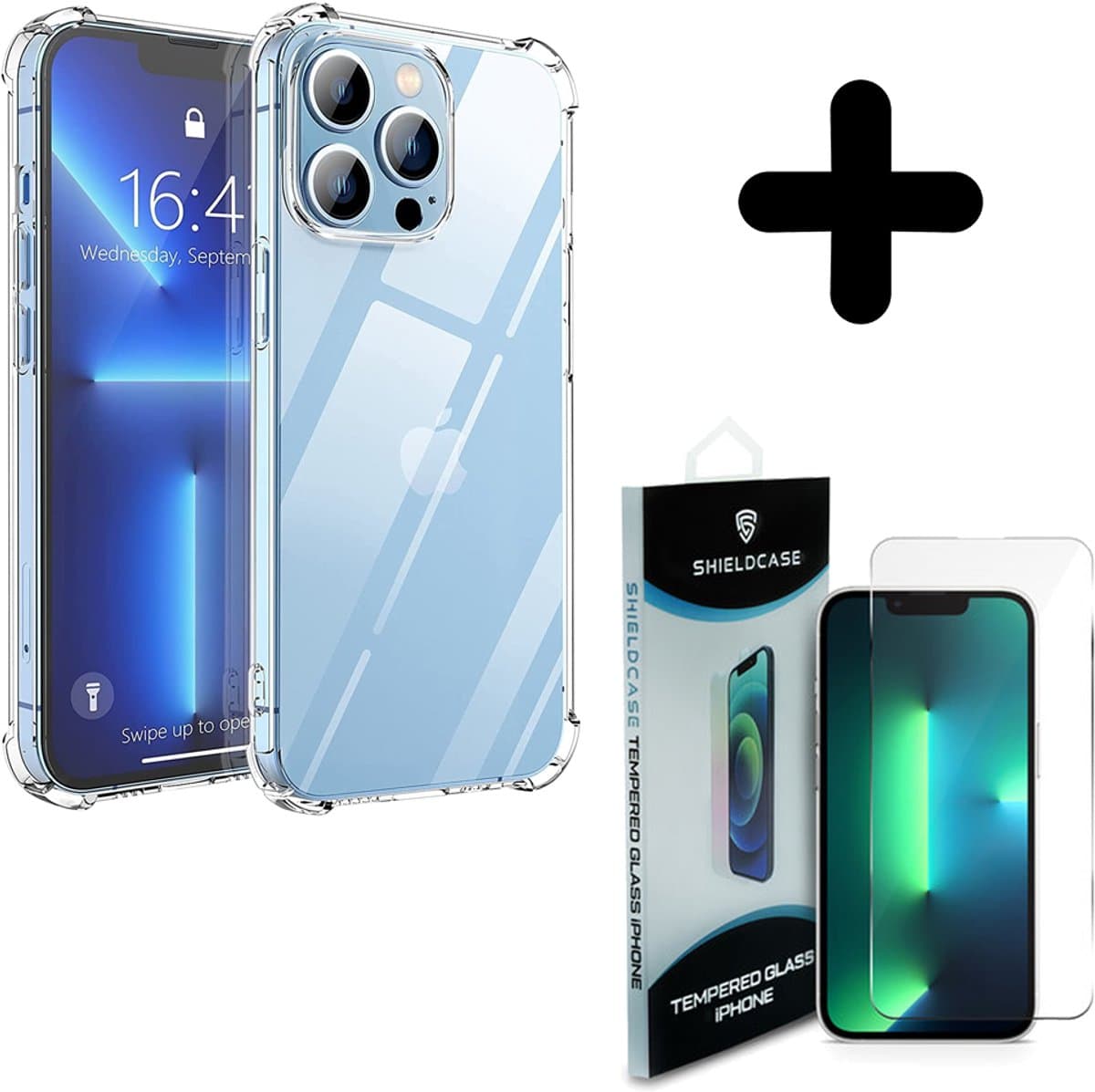 ShieldCase Shock case Hoesje geschikt voor iPhone 13 Pro (transparant) + ShieldCase screenprotector - beschermglas iPhone bescherming - iPhone case bescherm hoesje + Screenprotector
