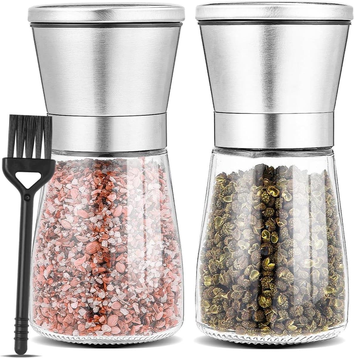 ByShane - Kruidenmolen set van 2 – RVS peper- en zoutmolen met keramische maalkern voor specerijen - Premium kwaliteit