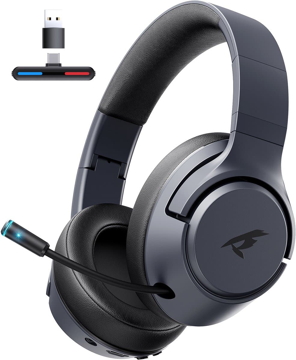 Picun Cg01 Draadloze Gaming Headset – Hoofdtelefoon/Koptelefoon – met Microfoon – Geschikt voor Nintendo Switch , PS4,PS5,PC – Grijs