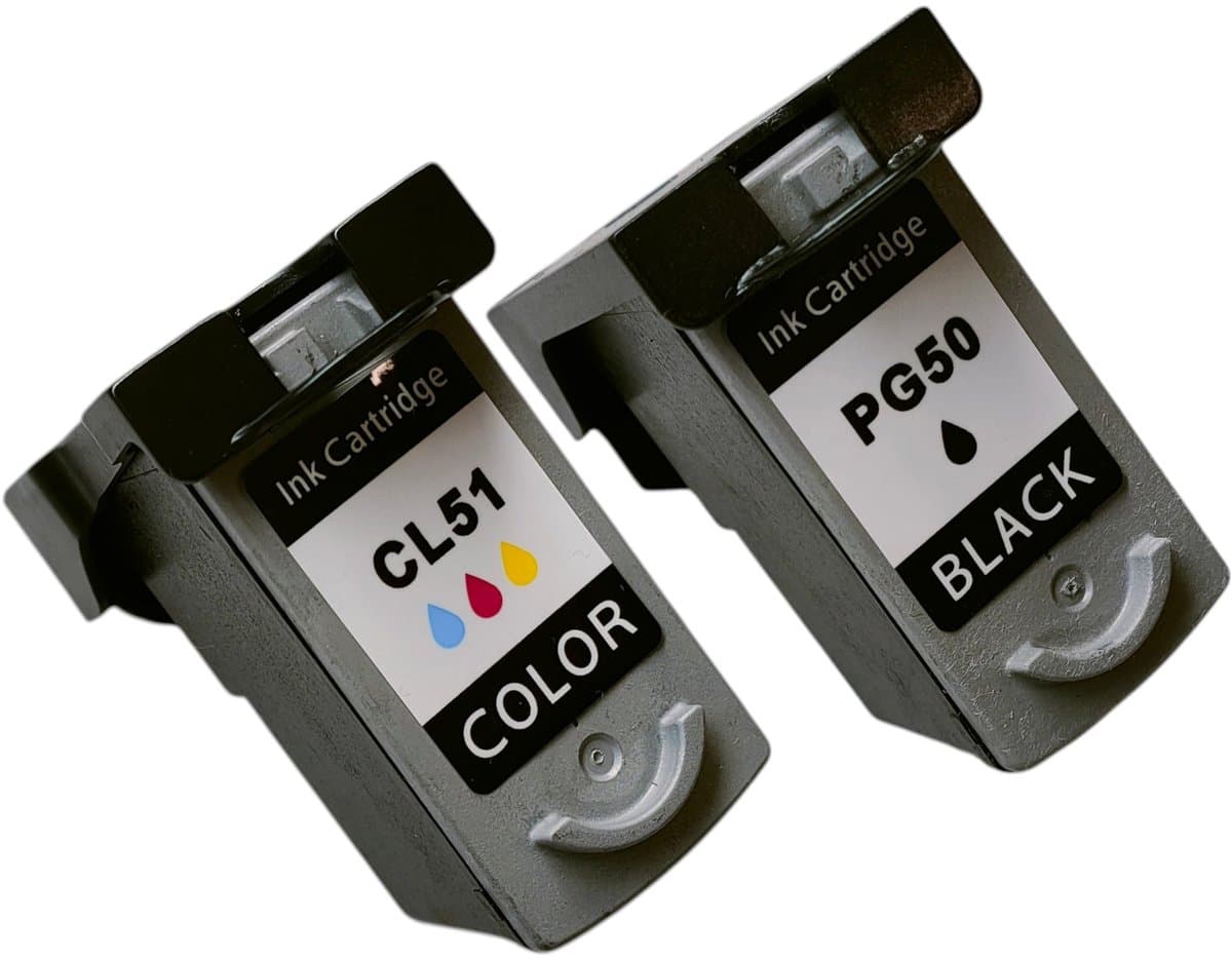 KATRIZ® Canon PG-50 & CL-51 Inktcartridges remanufactured – Zwart + Kleur – Huismerk – 2 Stuks – Geschikt voor Canon PIXMA MP150/MP160/IP2200/MX310