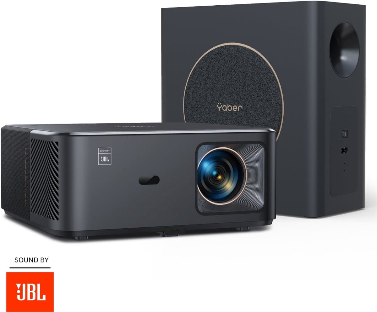 Yaber K2S Pro Smart Beamer – Met Subwoofer – Sound by JBL - Audio by Dolby – Android TV – 1000 ANSI Lumen – Autofocus – 1080p Full HD – Wi-Fi 6 – Bluetooth – Zwart