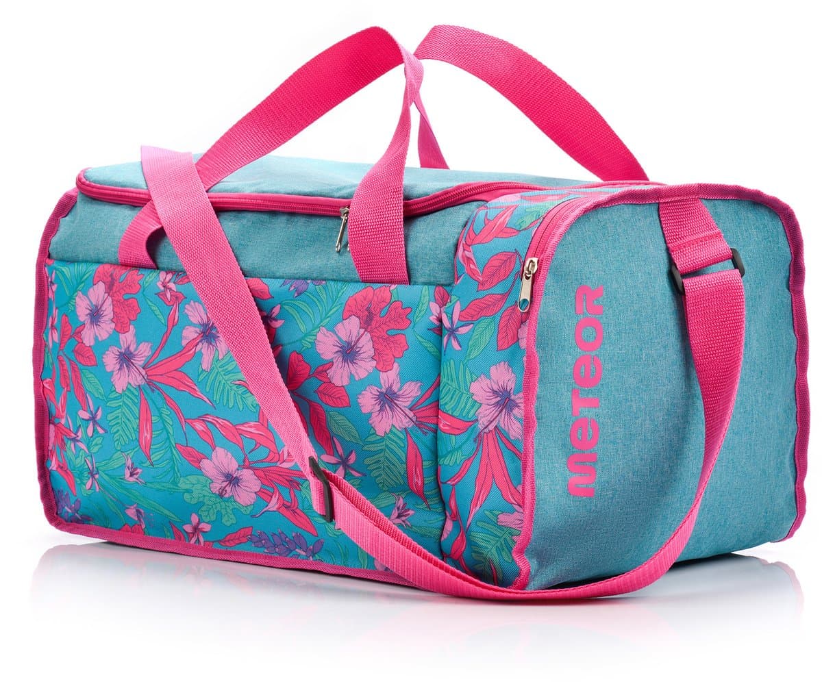 Meteor Widar - Fitness tas - Sportuitrusting - Ideaal voor sportschool en training - Blauw / Roze Bloemen
