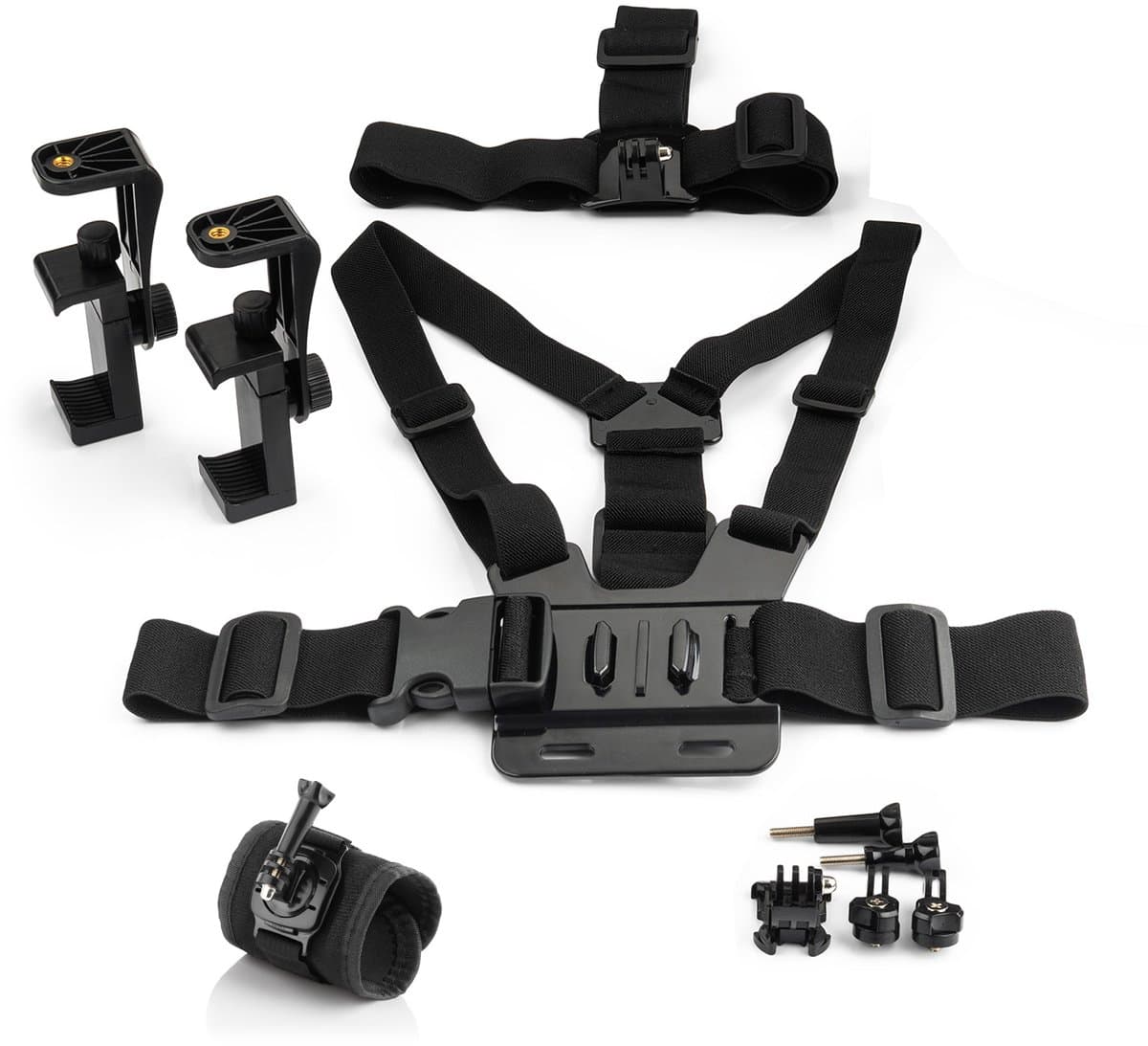 MOJOGEAR A03 Hoofd-, Borst- & Polsband Kit - Voor GoPro & Smartphone - Volledig Verstelbaar - Kunststof - Zwart