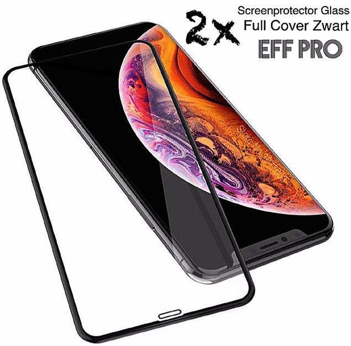 iPhone 11 Pro Max / Xs Max Screenprotector Glazen Gehard Full Screen Cover Zwart Volledig Beeld - Tempered Glass 2x - Eff Pro