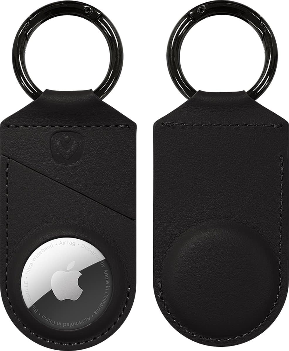 Valenta - AirTag Hoesje - AirTag Sleutelhanger - Leer - Zwart - geschikt voor Apple AirTag
