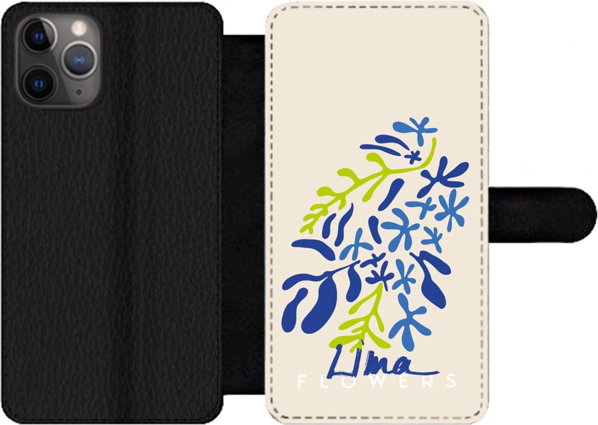 Telefoonhoesje Geschikt voor iPhone 11 Pro Max telefoonhoesje - Bloem - Bladeren - Lima - Met vakjes - Wallet case met magneetsluiting
