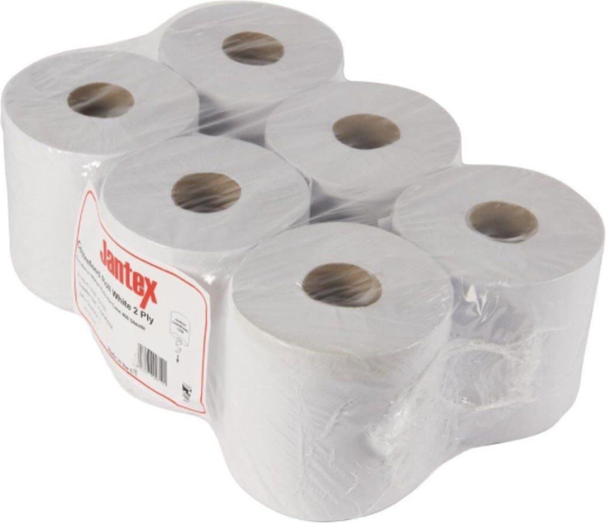 Jantex centrefeed handdoekrollen wit 6 rollen