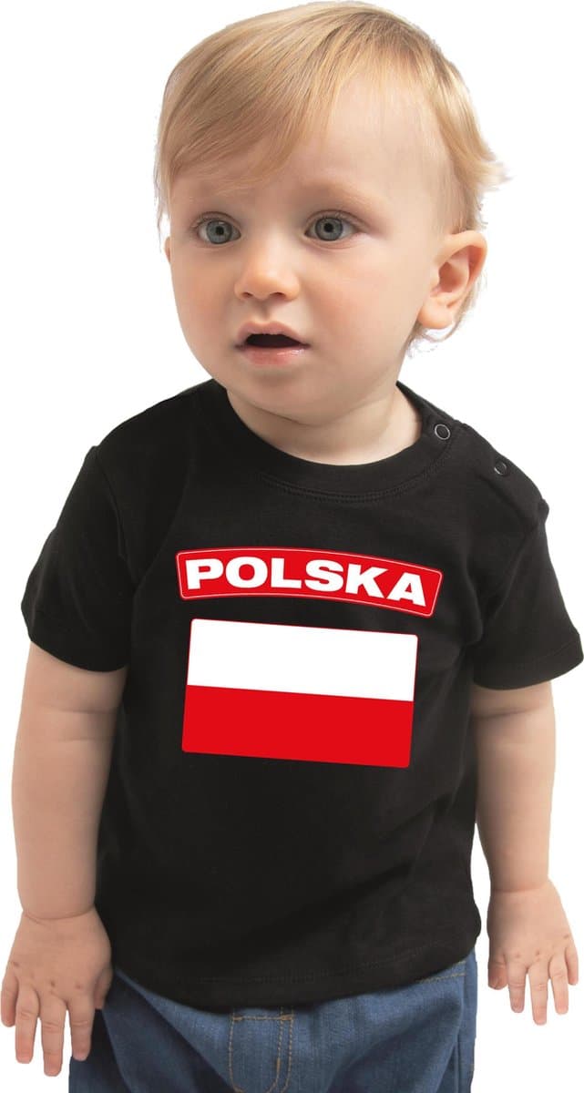 Polska baby shirt met vlag zwart jongens en meisjes - Kraamcadeau - Babykleding - Polen landen t-shirt 68