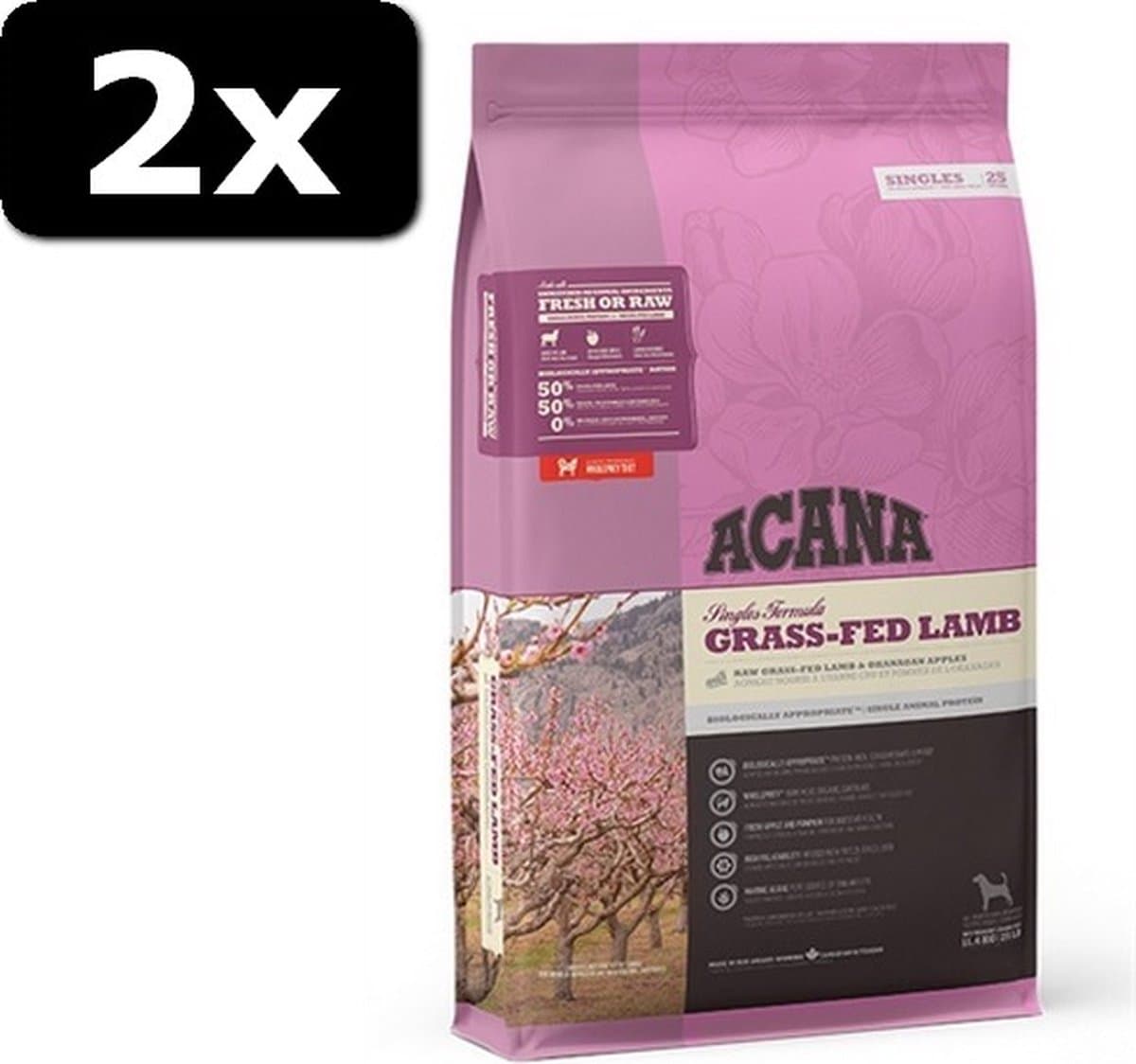 2x ACANA SINGLES GRASS-FED LAMB 11,4KG