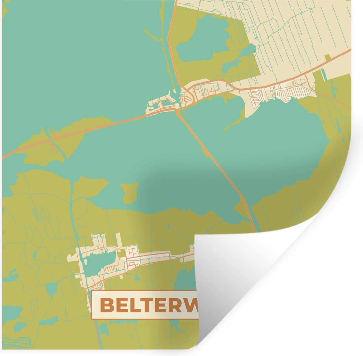 Muurstickers - Sticker Folie - Kaart - Belterwijde - Vintage - Plattegrond - Stadskaart - 50x50 cm - Plakfolie - Muurstickers Kinderkamer - Zelfklevend Behang - Zelfklevend behangpapier - Stickerfolie