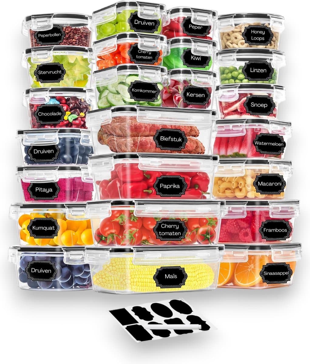 TidyHome® Vershoudbakjes – Set van 24 Stuks – Let op afmetingen! - Meal Prep Bakjes - Geschikt Voor Magnetron, Vriezer en Vaatwasser - Koelkast Bakjes - Opbergbak – Bewaarbakjes - Luchtdicht– Transparant – BPA-Vrij