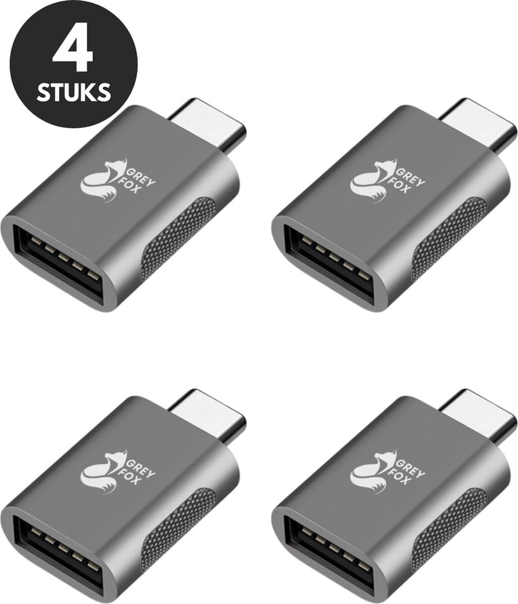 Grey Fox USB C naar USB A Converter - USB 3.2 Interface Adapter - 10Gbps - 4 Stuks - Grijs